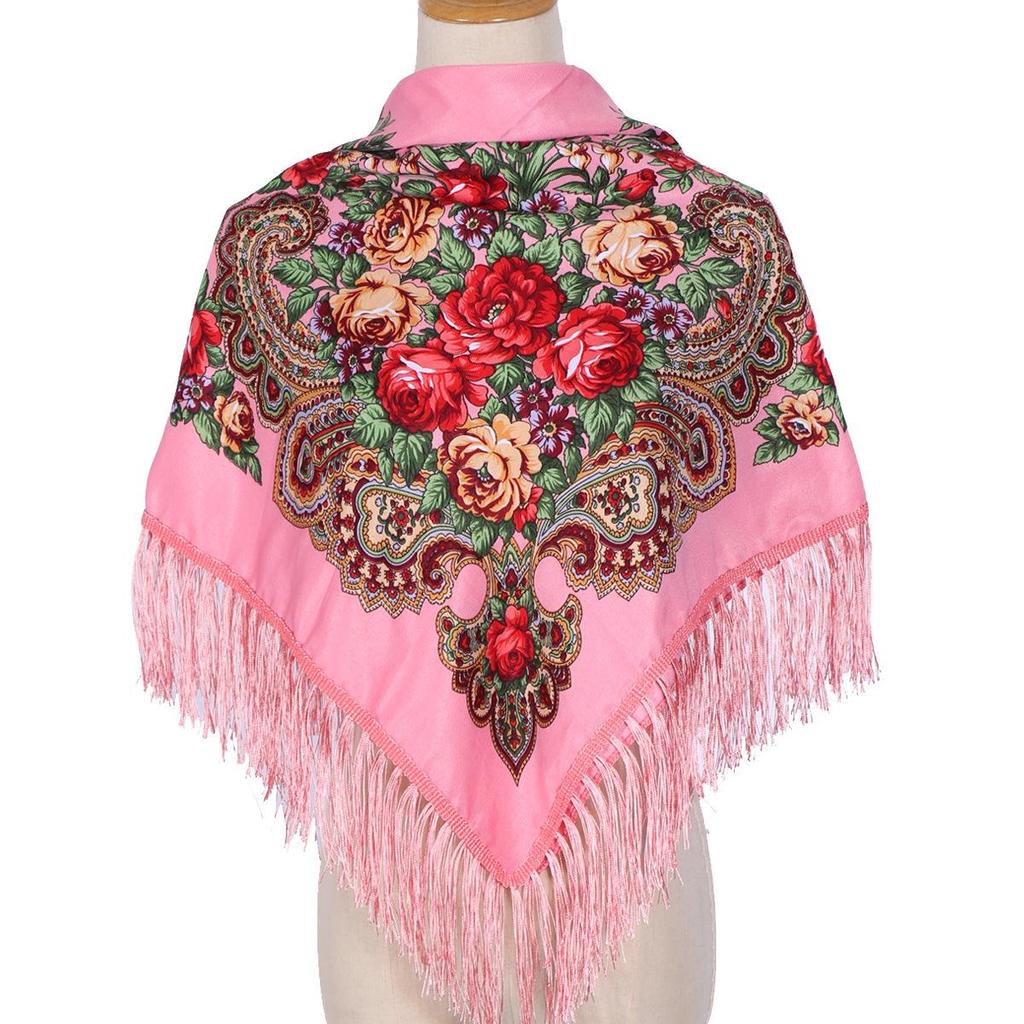 Women's Retro Ethnic Print Tassel Shawl and Headscarf