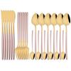 24Pcs Pink Gold Cutlery Set Knife Forks Coffee Spoon Tableware Set Mirror Flatware Stainless Steel Dinnerware Western Silverware