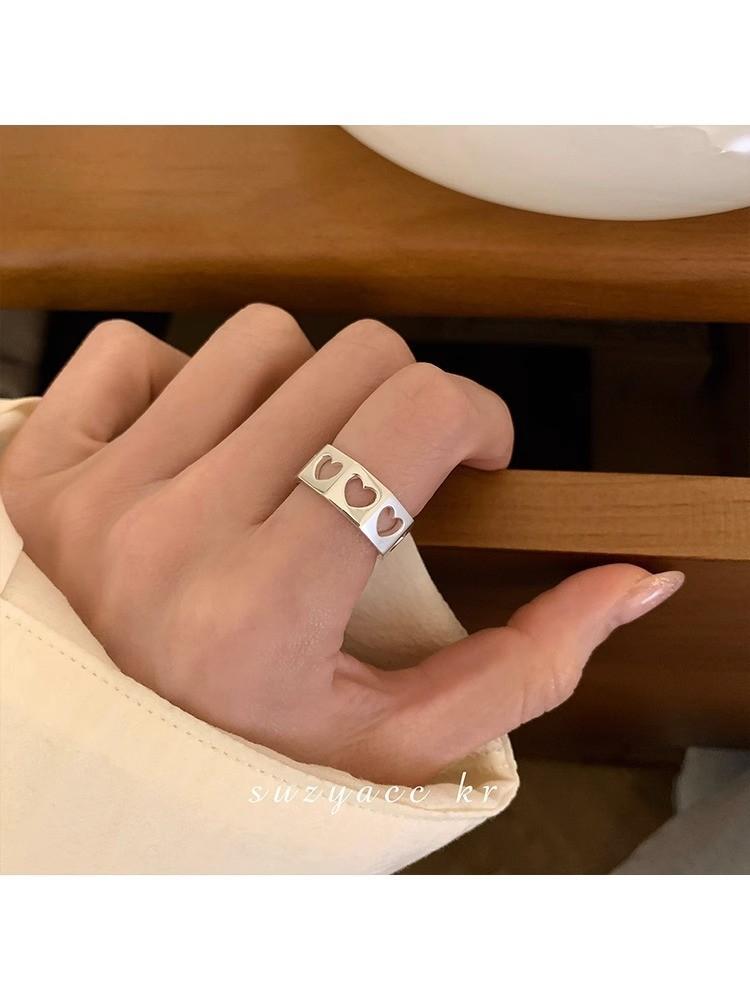 Korean Style Adjustable Heart Shaped Ring For Women Trendy Copper Fashion Accessory