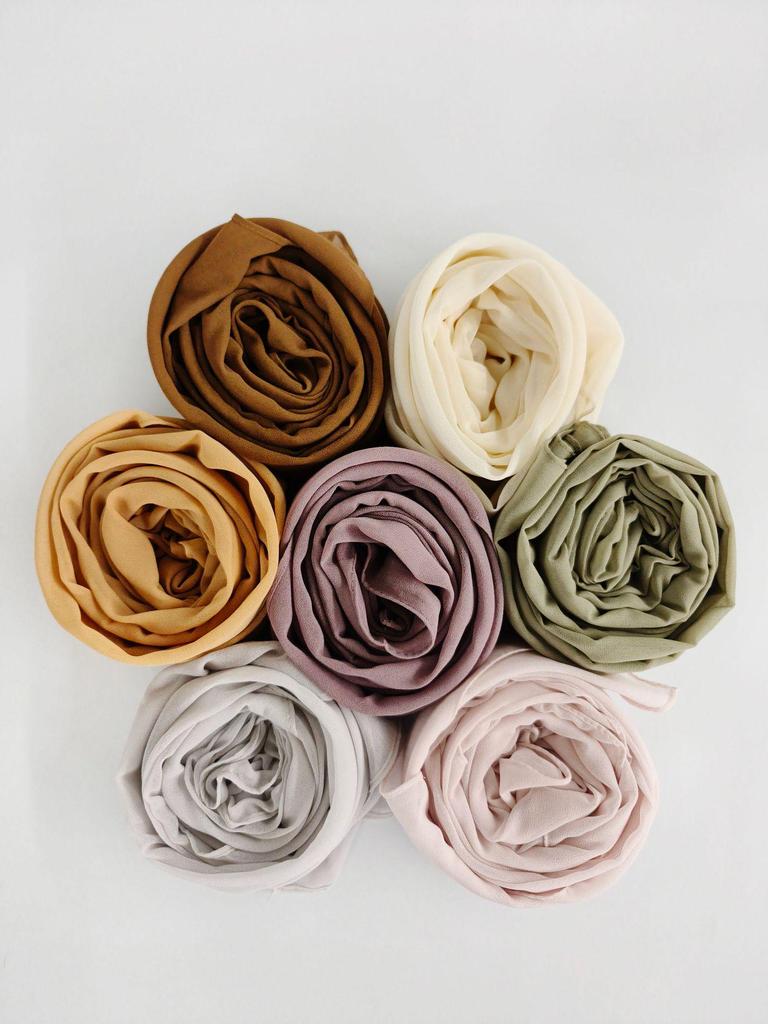 Damen einfarbiger Perlen-Chiffon-Bubbleschal, langer Seiden-Kopfschal, 70x180cm, nahöstlicher Stil