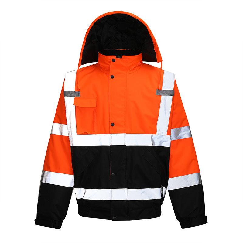 High Visibility Safety Bomber Jacket for Men Fall Winter Coat With Hood Men's Outdoor Work Waterproof 300D Oxford Bomber Jackets With Eflective Strips