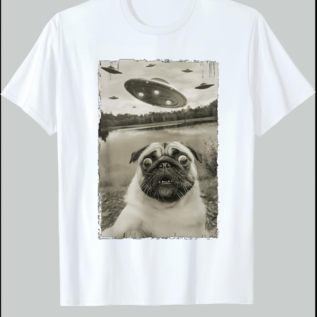 Funny Pug Selfie T-Shirt - Black Short Sleeve Soft & Breathable Casual Sporty Design with Retro 80s Aesthetic Perfect for Me Tee