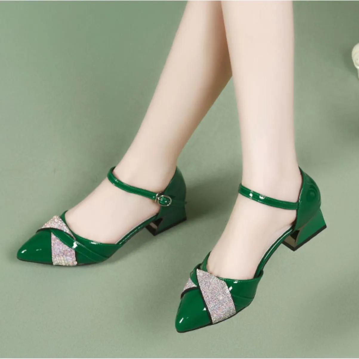 

женские сексуальные вечерние зеленые туфли из лакированной кожи с ремешком на пряжке и квадратным каблуком, элегантные и удобные туфли-лодочки на каблуке, sapatos ab638 40