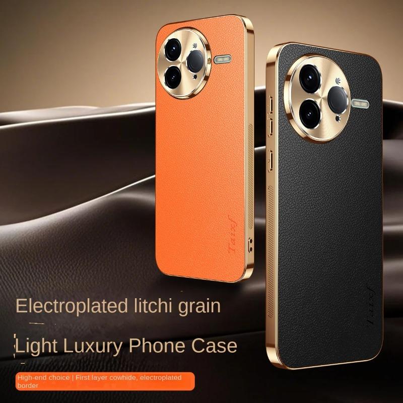 

Чохол-бампер з PU шкіри з гальванічним покриттям для захисту лінзи, протиударний, для POCO F7Ultra F7 F6 F5 Pro, текстура візерунка лічі Poco F7 Ultra чорний