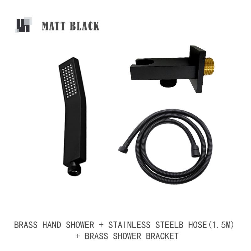 Black Chrome Bath Hand Shower Set Wall Mount Hand Held Brass Shower Head Copper Holder Stainless Steel Hose Water Saving Sprayer
