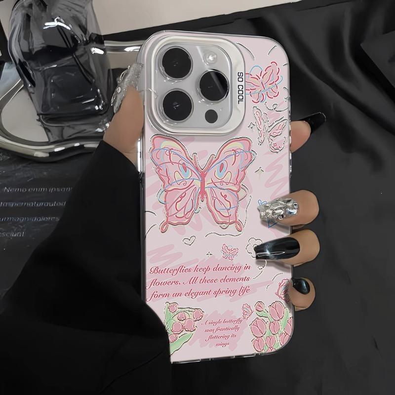Blue love pink butterfly iPhone16promax mobile phone case for Apple 13 anti-drop 15 fresh 14 cartoon 12