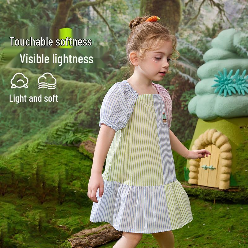 ASK JUNIOR Girls Summer Bubble Sleeve Ruffle Princess Dress 110