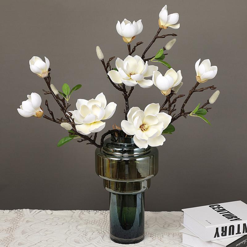 Bouquet di Magnolia Real Touch di Alta Qualità 70cm Per Composizione Floreale 3 Teste PU Fiore Artificiale Matrimonio Casa Soggiorno Decor