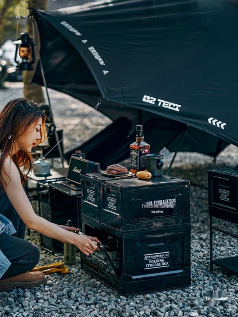 Black Outdoor Camping & Storage Folding Box - Industrial Style for Car Trunk