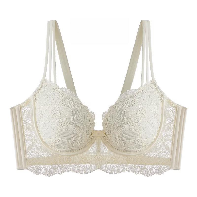 

Thin Bra Women s Lace Soft Steel Rims French Lingerie Feminine Charm Gathering and Adjustable Large-sized Bra Push Up Bra 34/75B бежевий