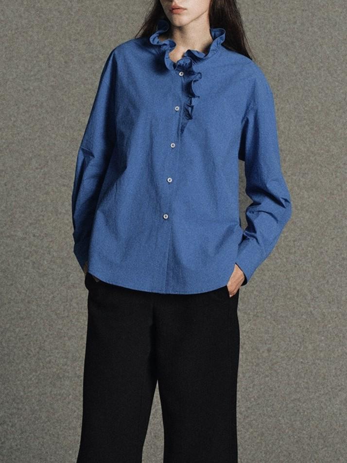 GUOE 100% Cotton Baroque Ruffle Lace Collar Shirt