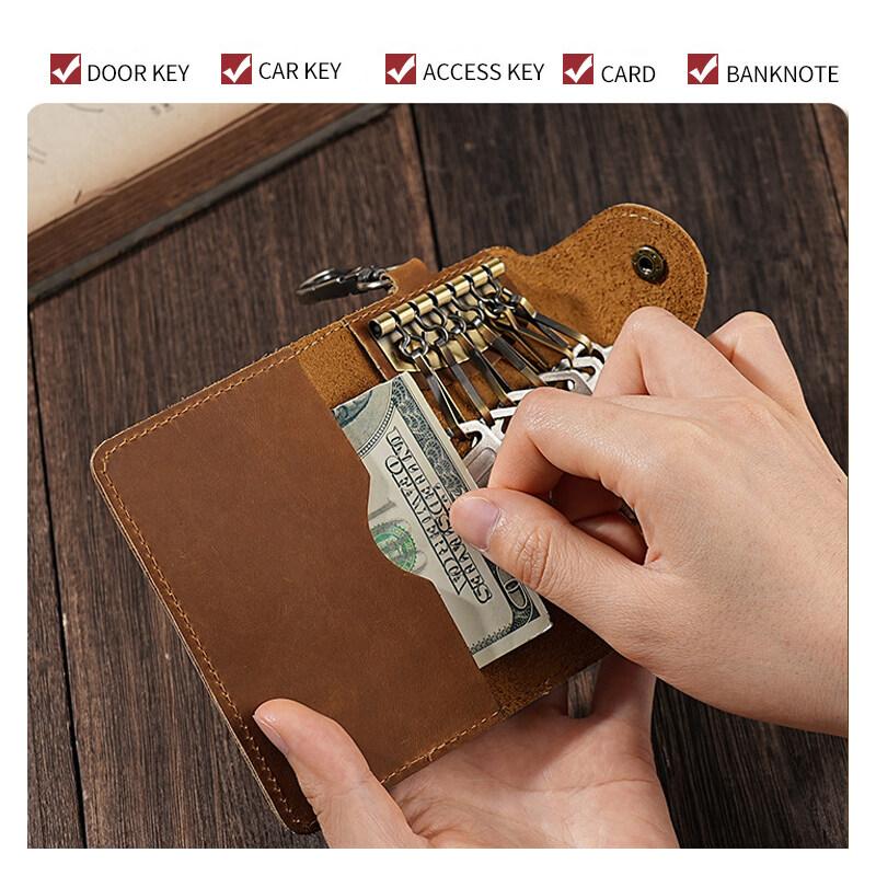 Skórzana torba na klucze Crazy Horse Męska Wielofunkcyjna Wisząca na Pasie Pokrowiec na Klucze i Karty