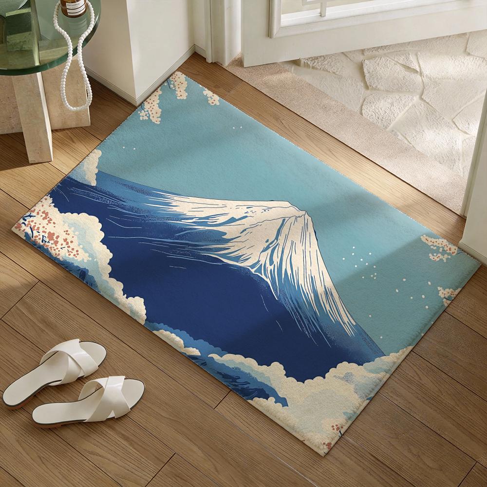 Famous Japanese Mountain Mount Fuji Floor Mat Soft Flannel Non-Slip Door Mat - Thickened Rug for Living Room Home Decor