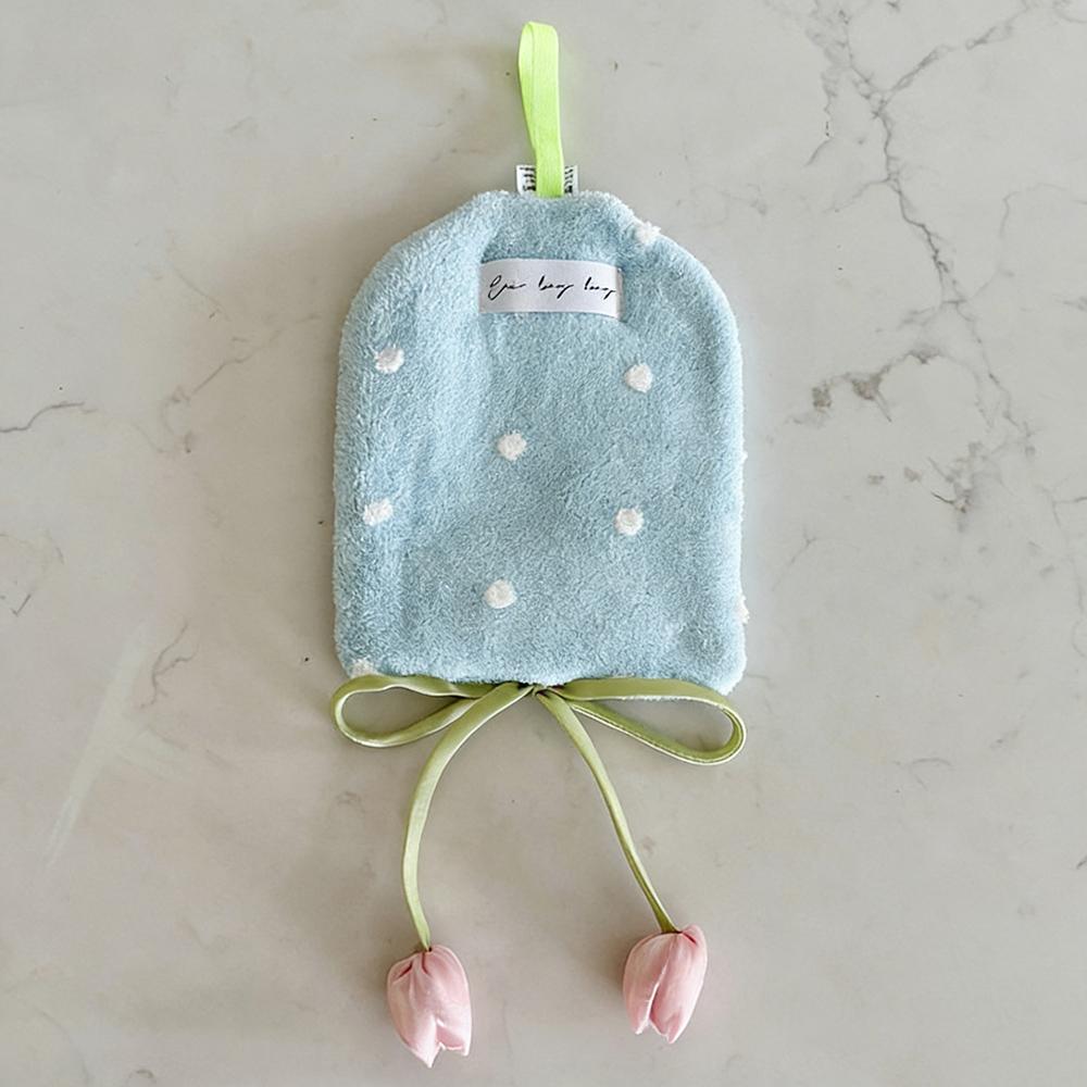 Simple Tulip Polka Dot Hand Towel Hanging Cute Bathroom Absorbent Towel Kitchen Coral Velvet Quick-drying INS Style Handkerchief