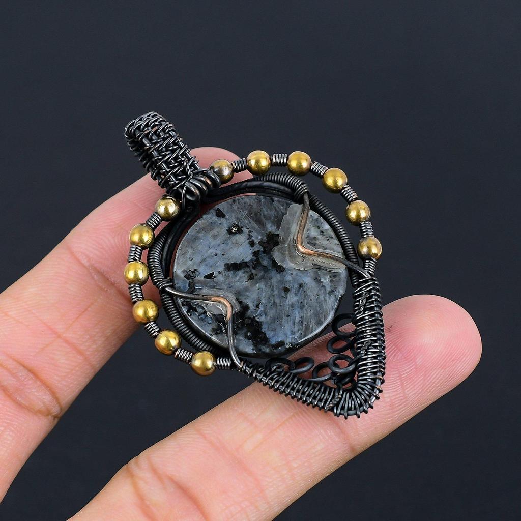Larvikite Pendant Handmade Gemstone Jewelry, 999 Copper Wire Wrapped Pendant ,Unique Design Jewelry Pendant