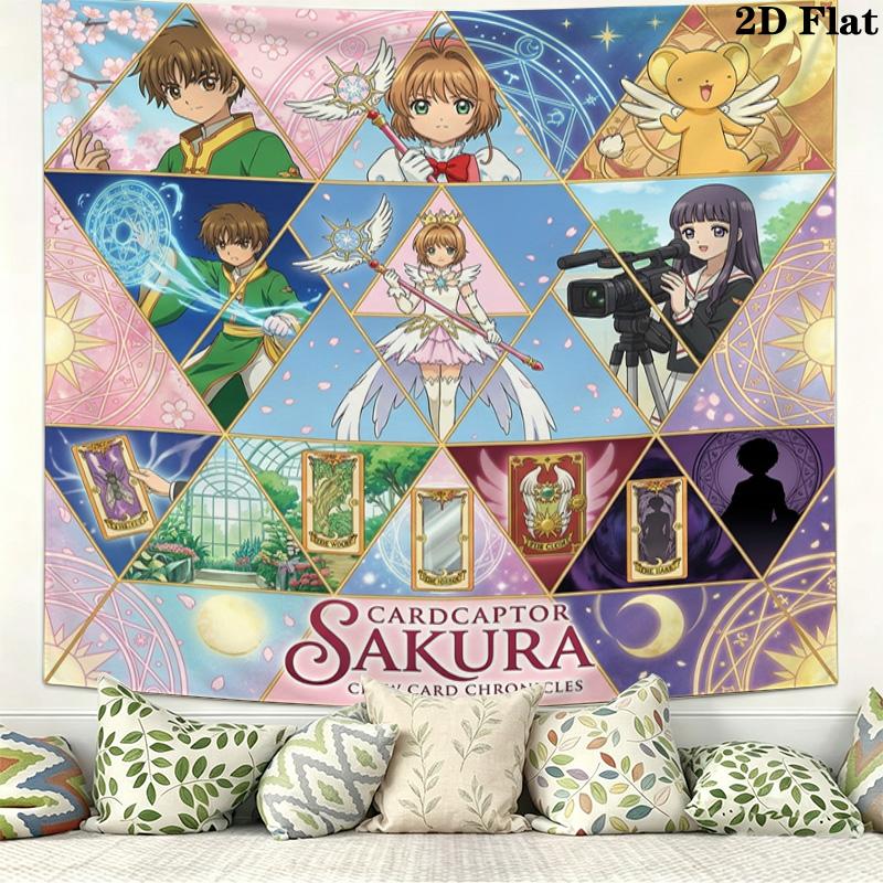 Cardcaptor Sakura Wall Tapestry Aesthetic Wall Hanging Printed Fabric Blanket Decorative Tapestries For Bedroom Living Room Home Decor