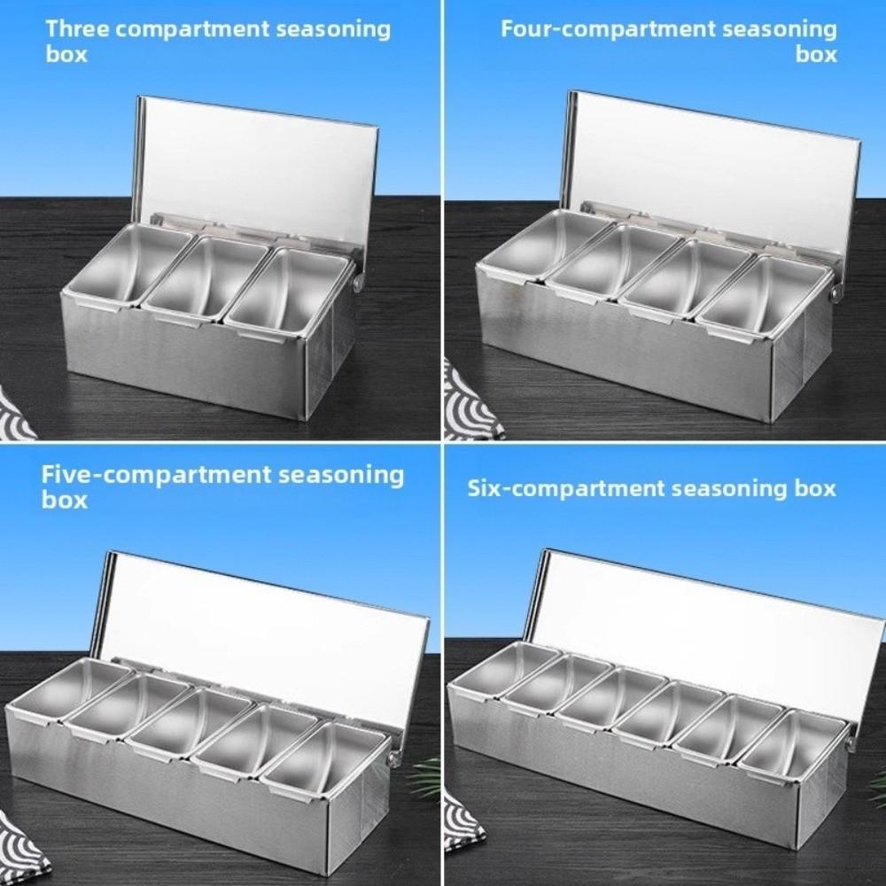 3/4/5/6 Gird Seasoning Box Stainless Steel Kitchen Spiece Storage Box  Commercial