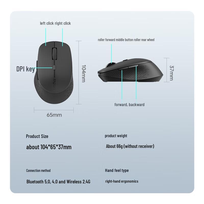 Rapoo M300L Multi-mode Ergonomic Wireless Mouse