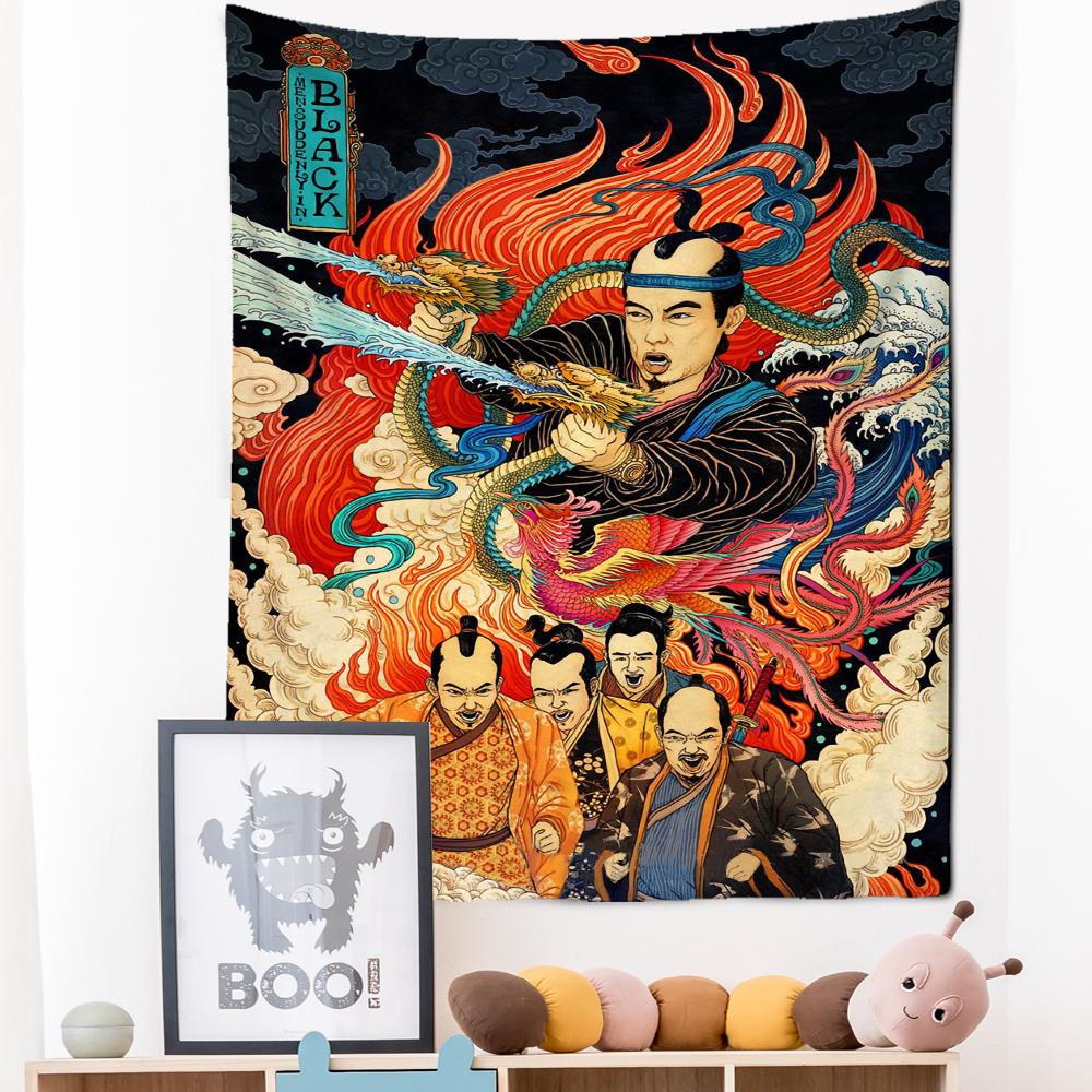 Japanese Illustration Tapestry Wall Hanging Kanagawa Wave Printing Bohemian Hippie Bedroom Home Decor