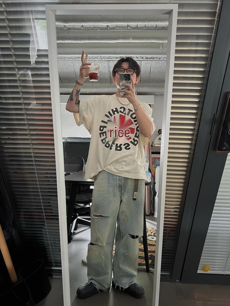 Men's Vintage Distressed Red Hot Chili Peppers Abstract Pattern T-Shirt