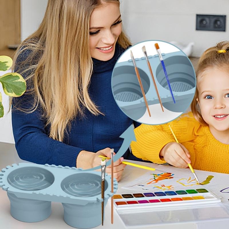 Folding Silicone Paint Brush Cleaner Container with Drying Rack Portable Brush Washer for Artist Indoor Outdoor Painting