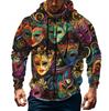 Men's Sports Casual Fleece Hoodie Carnival Print Hoodie Cardigan Zipper Multi-pocket Hoodie Coat
