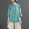 Chinese Style Retro Cotton and Linen Shirt Women's Spring and Summer Chinese Style Stand-up Collar Buttoned Top Embroidered Tea Dress