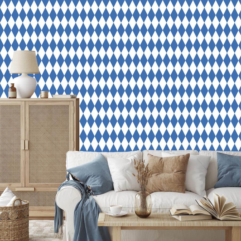 Harlequin Diamonds Wallpaper Blue, White and Azure 50x1000
