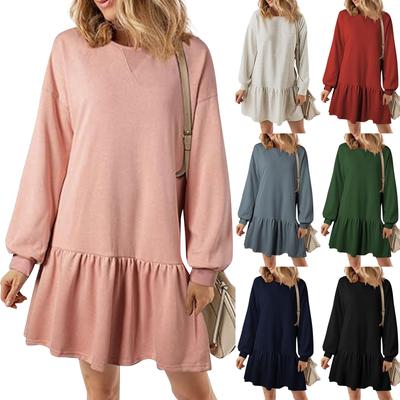 Women's Autumn Long Sleeve Pullover Top Knit Ribbed Knit Patchwork Sweatshirt Dress Casual  Dresses