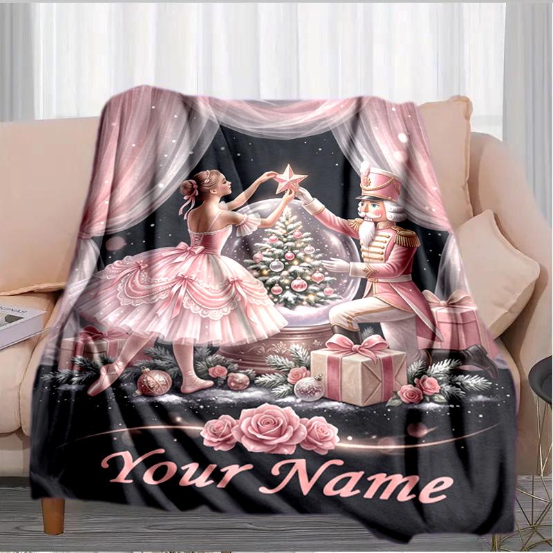 1PC Custom Name Christmas Nutcracker Dance Flannel Blanket Versatile,all-season Throw Suitable for the Living Room,bedroom,camping,travel,and Gift