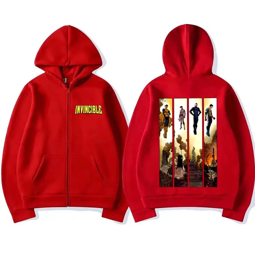 Invincible Variants Comfort Color Invincible Vs Conquest Zipper Hoodie Coat Men Women Top Oversized Unisex Fleece Zip-up Jacket