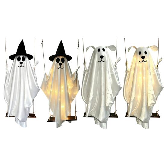 Halloween Hanging Ghost for Outdoor Decoration Cute Flying Satin White Ghost for Home