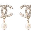 Chanel Double C Pearl Pendant Metal Earrings Women Earrings Gold Pearl-White AB5737-B04938-NB264