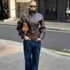 Womens Slim Fit High Neck Zipper Short PU Leather Jacket Streetwear Biker Style