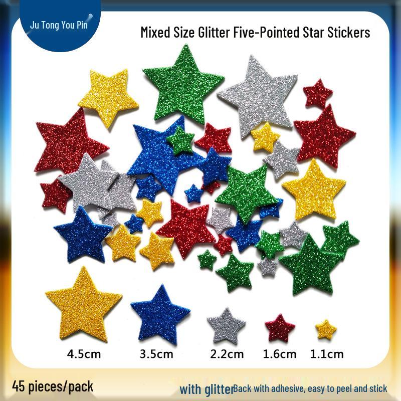 Gold Glitter Five-Pointed Star Foam Stickers for Kindergarten - Small EVA Geometric Shapes