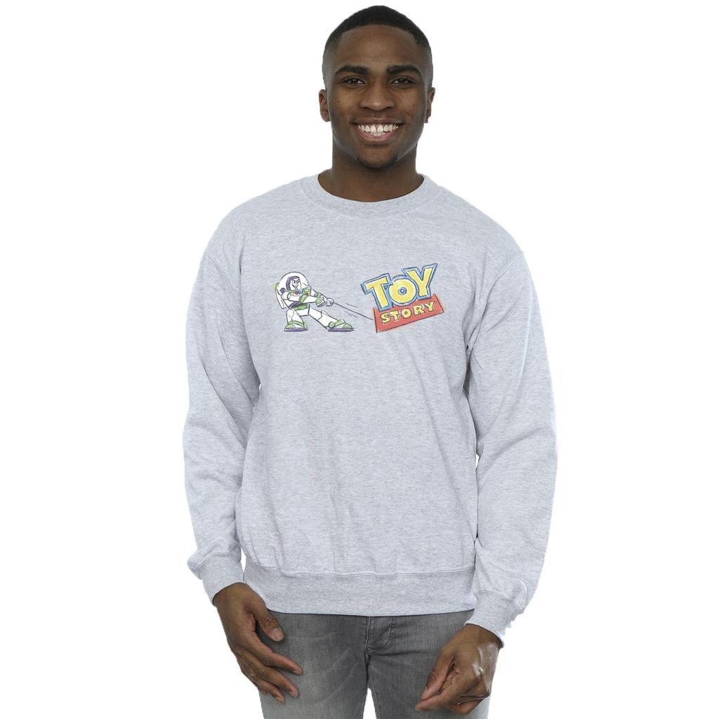 Disney Mens Toy Story Buzz Pulling Logo Sweatshirt