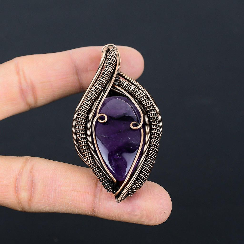 Amethyst-Edelstein-Schmuck, reiner Kupferdraht, umwickelt, handgefertigter Anhänger als Geschenk
