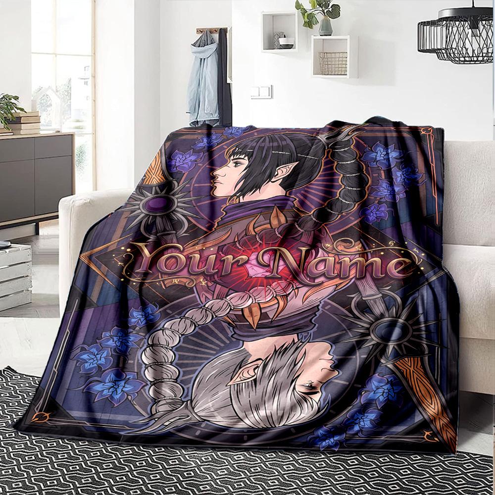 1pc baldurs gate Blanket with Custom Name, Gift, for Men and Women, Soft Blanket, Good for Sofa Bed Couch Travel, Lightweight Flannel Blanket
