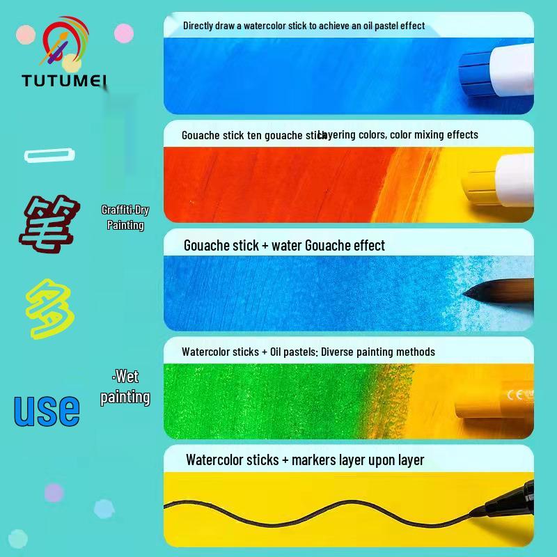 Tutingmei Quick-Drying Watercolor Sticks - 24 Vibrant Colors for Kids' Art Projects
