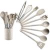13-Piece Stainless Steel Handle Silicone Kitchen Tools Set - Non-stick Frying Pan, Spatula, Spoon, and More