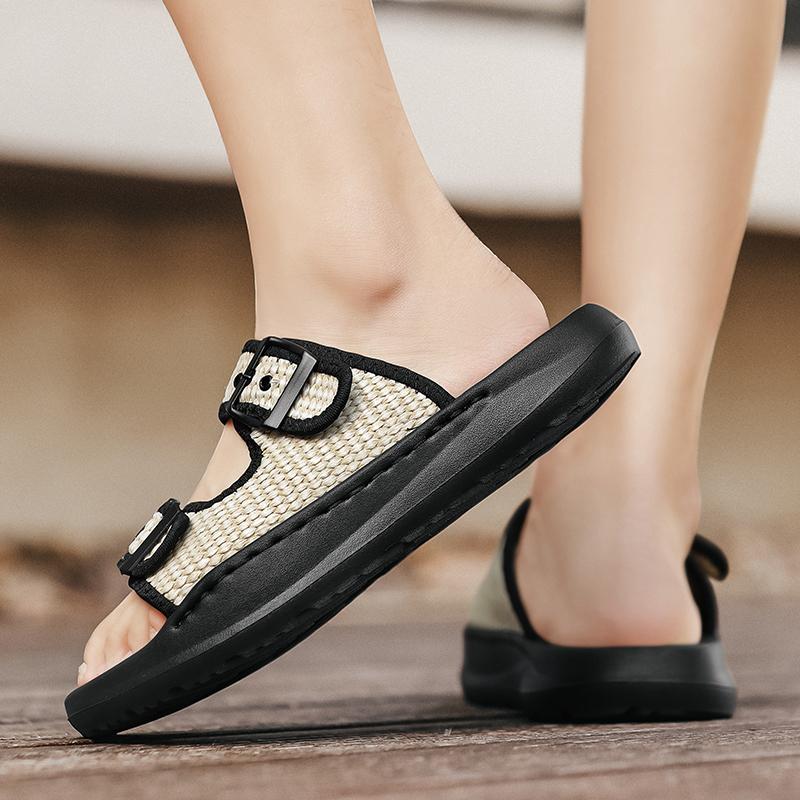 Fashion Comfortable Slip on Mens Half Drag Beach Cool Slippers Men's Office Flats Mesh Cloth Walking Shoes Non-Slip Casual Man Loafers