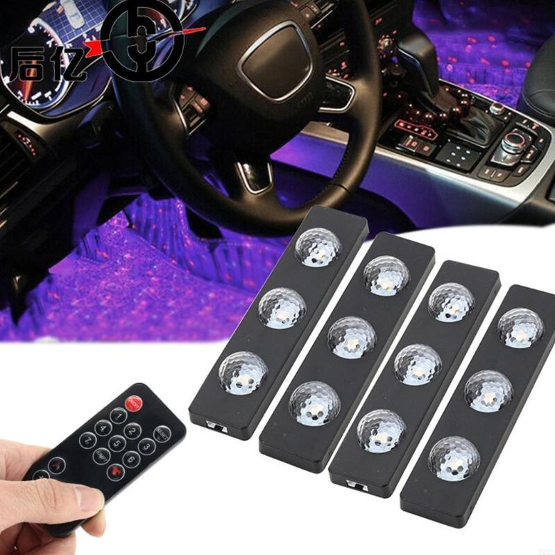 Pack of 4 Energy Saving LED Lights for Automobiles Sound Activated Color Modes Universal Fit Simple Attachment 72XB