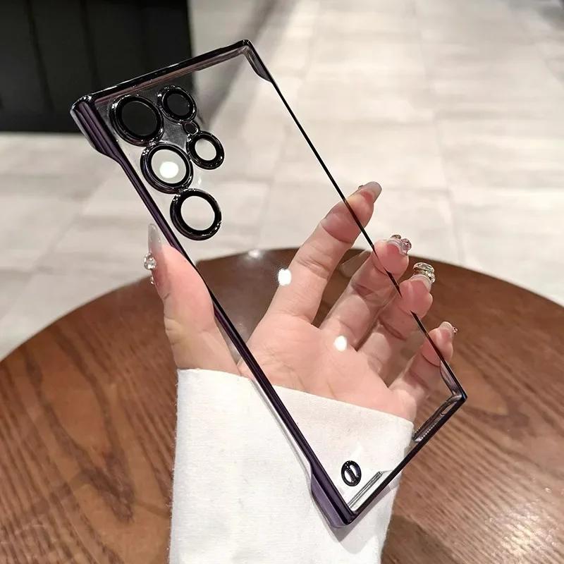 Luxusný pokovovaný bezrámčekový kryt pre Samsung Galaxy S25 S24 Ultra S23 S22 Tenký Priehľadný Ochrana Objektívu Fotoaparátu Nárazuvzdorný Kryt