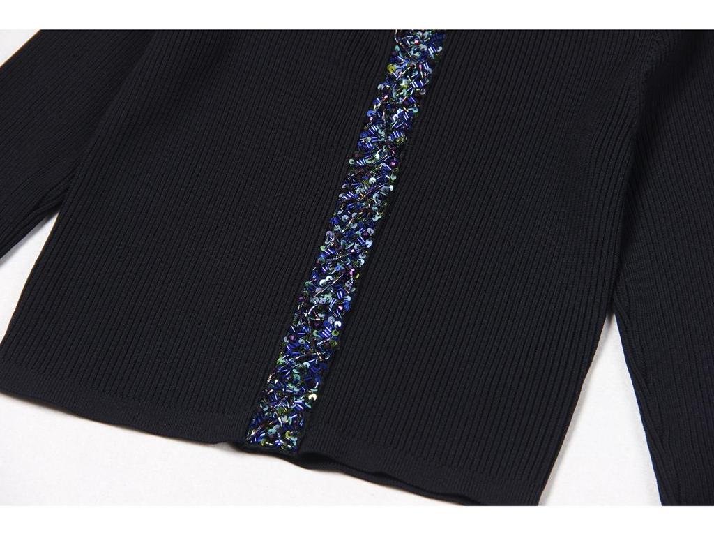 2025 Spring/Autumn Women's Beaded Knit Cardigan – Long Sleeve, Round Neck, Fashionable Design
