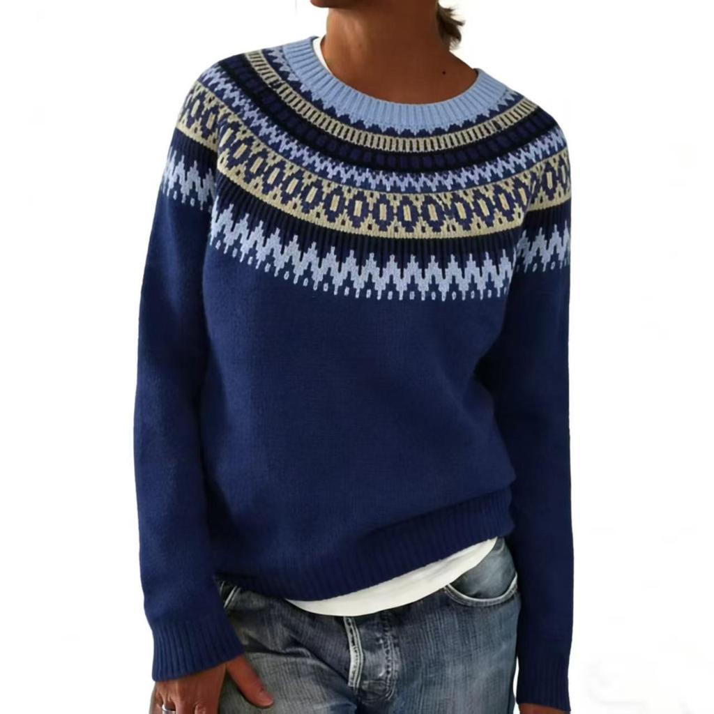 European & American Autumn/Winter Women's Chunky Acrylic Knit Jacquard Sweater