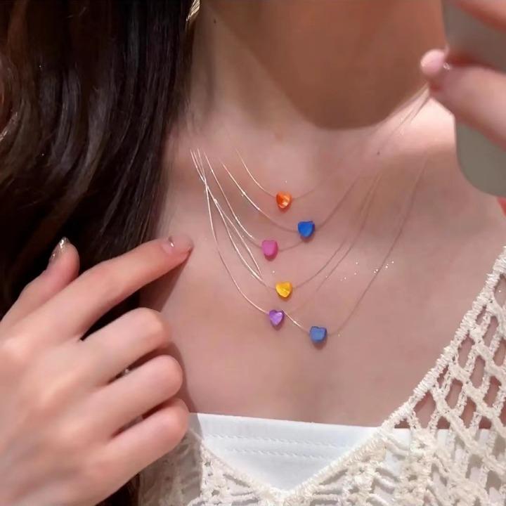 "Foam Summer" Dopamine Colored Shell Peach Heart Necklace Women Stack Premium Summer Collarbone Chain
