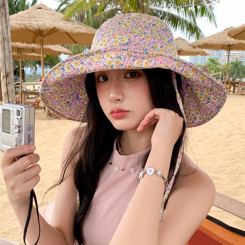 Cute floral fisherman's hat children summer outing big brim sun hat sun hat seaside beach sun hat