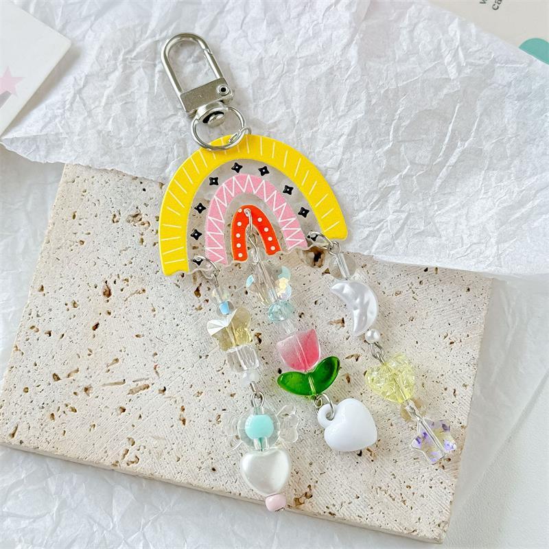 

Cute Sweet Rainbow Tassel Tulip Beaded Mobile Phone Chain Lanyard Love Charm Keychain Pendant Girly Bag Hanging Ornaments Gifts