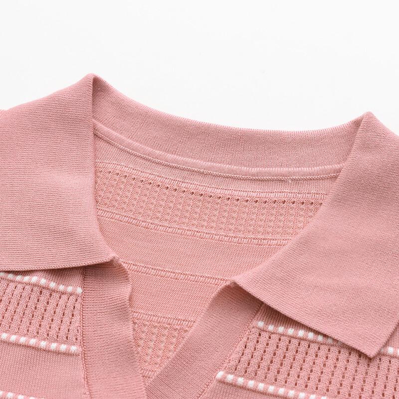 Snowflying Women's Color Block Stripe Knitted Short Sleeve T-Shirt
