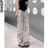 Casual High-Waist Ice Silk Ink Painting Tie-Dye Trousers